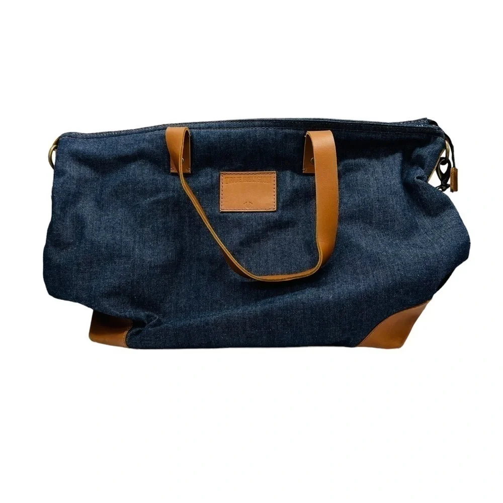 TRUE RELIGION UNISEX DENIM AND LEATHER TRAVEL BAG